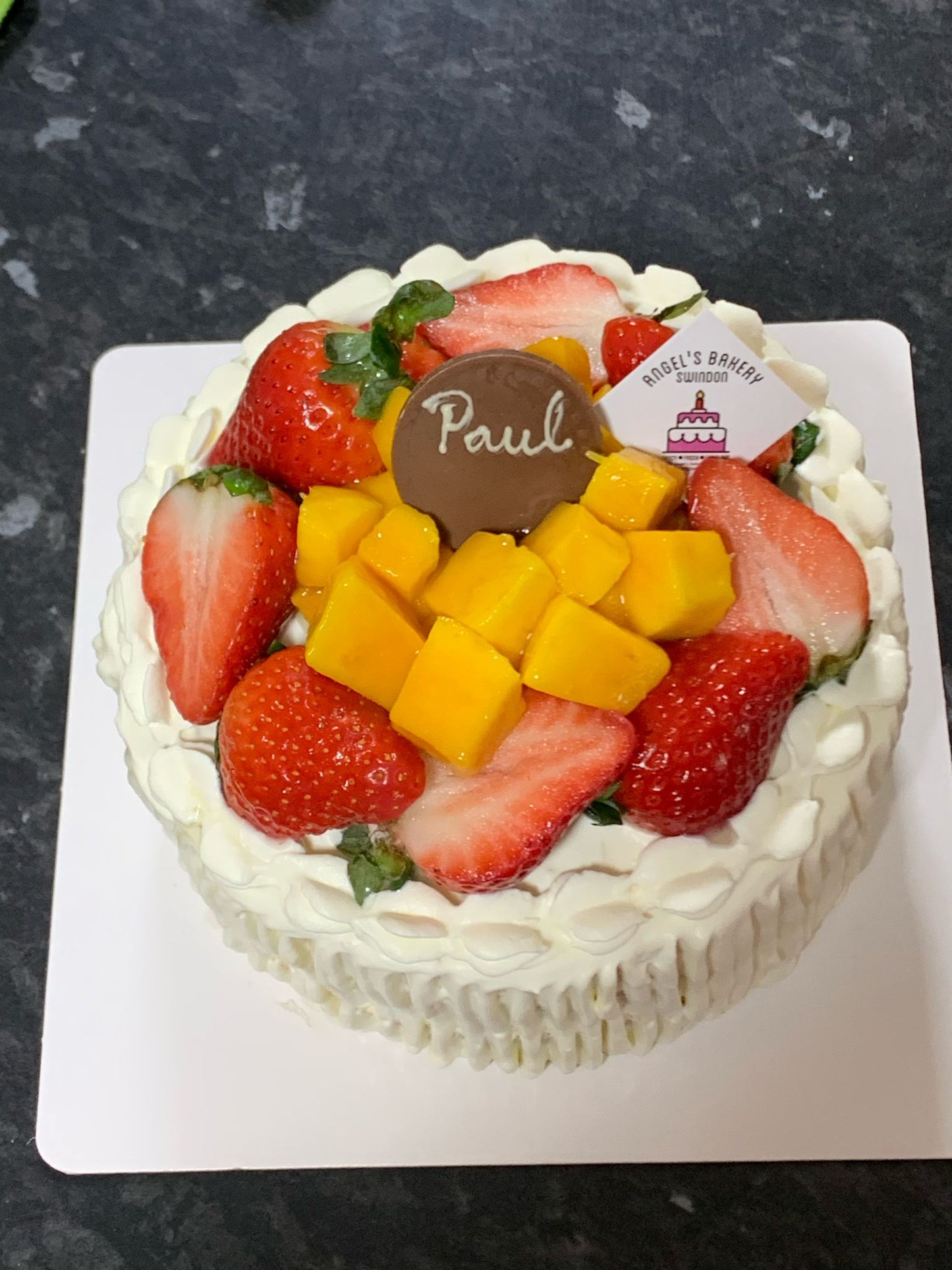 6" Fresh Cream Cake with strawberries and mango on top