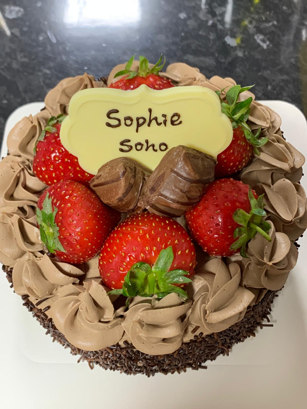 6" Chocolate Cream Cake with strawberries on top